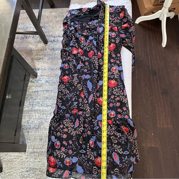 Romantic Floral Tie Neck Dress Black Sheer Sleeve Ruffle Boho - Size 14 - Picture 13 of 13